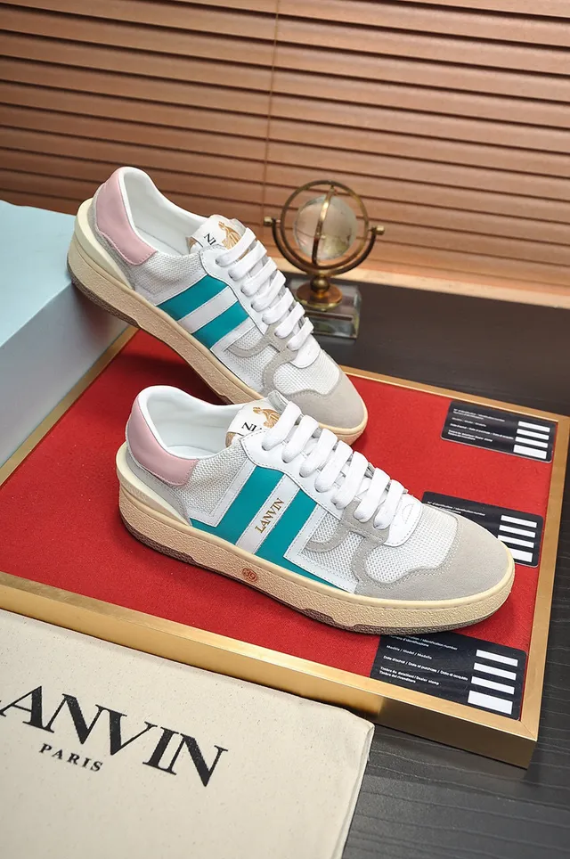 Lanvin White Blue Layered Mesh And Suede Upper Dual-Tone Side Stripe Lifestyle Sneakers