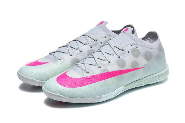 Nike Mercurial White Pink Low-Cut Knit Upper Vibrant Swoosh Accent Indoor Soccer Shoes