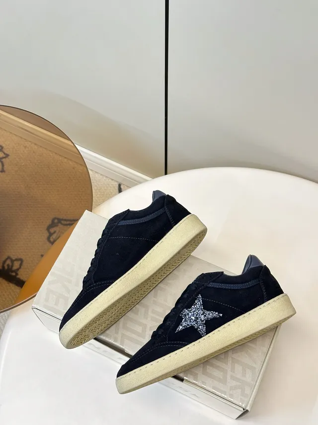 Golden Goose Ball Star Navy Suede Glitter Star Lifestyle Sneakers