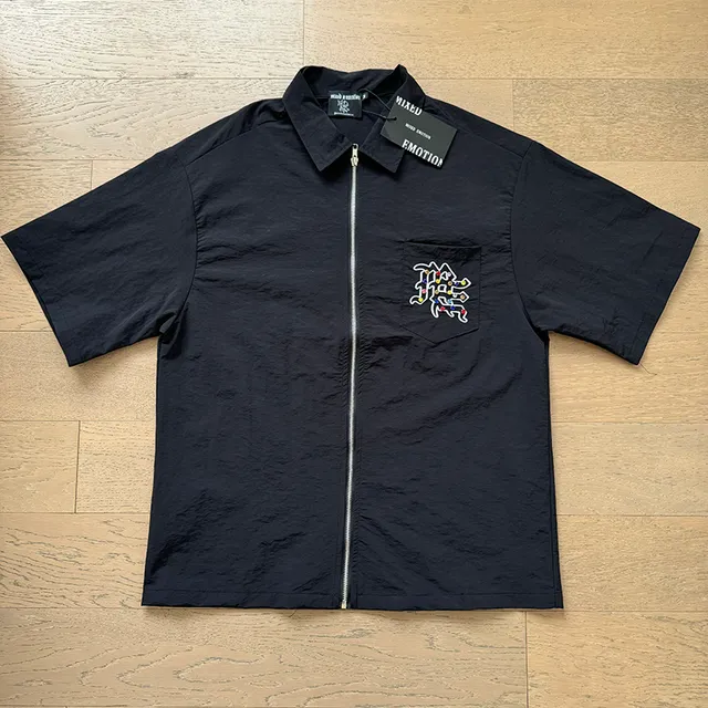 Mixed Emotion Multicolor Embroidered Logo Black Casual Set