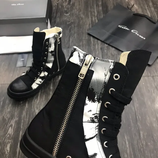 Black and White Abstract Print High-Top Martin Boot