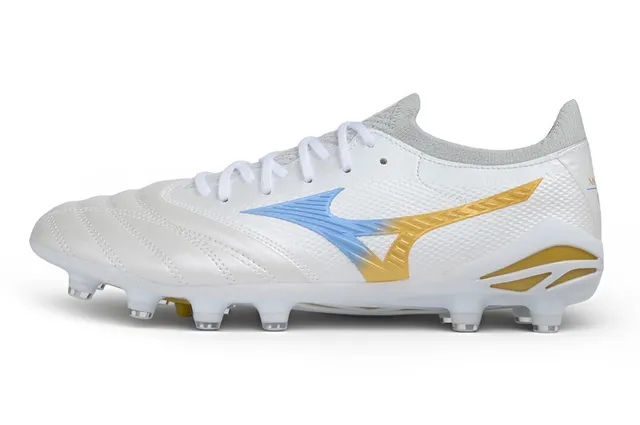Mizuno White Gold Quilted Leather Toe Synthetic Mesh Upper Firm-Ground Soccer Shoes