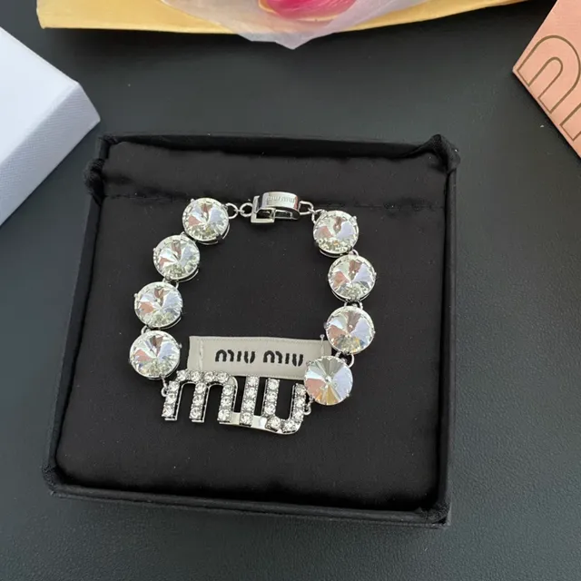 Miu Miu Crystal Logo Bracelet Silver-Tone Metal Bracelet