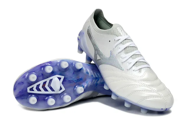 Mizuno Morelia Neo White and Translucent Blue Firm-Ground Soccer Shoes