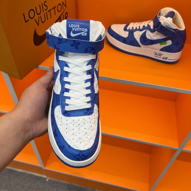 Nike x Louis Vuitton Air Force 1 High Blue Monogram Lifestyle Sneakers