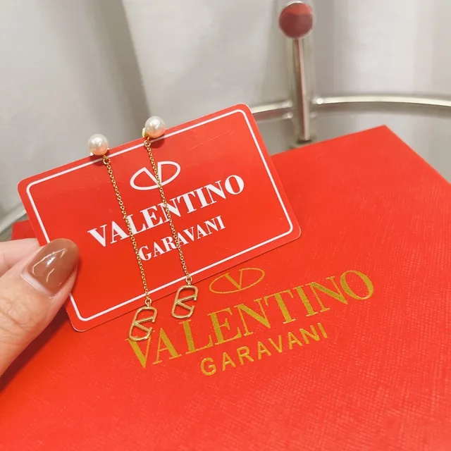 Valentino VLTN Pearl Stud Chain Dangling Earrings