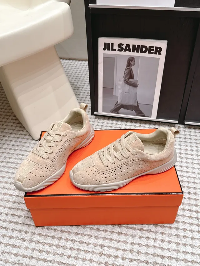 Jil Sander Beige Perforated Suede Sneaker