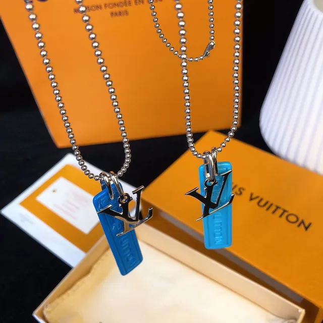 Louis Vuitton Tag Necklace Blue Resin Pendant Necklaces