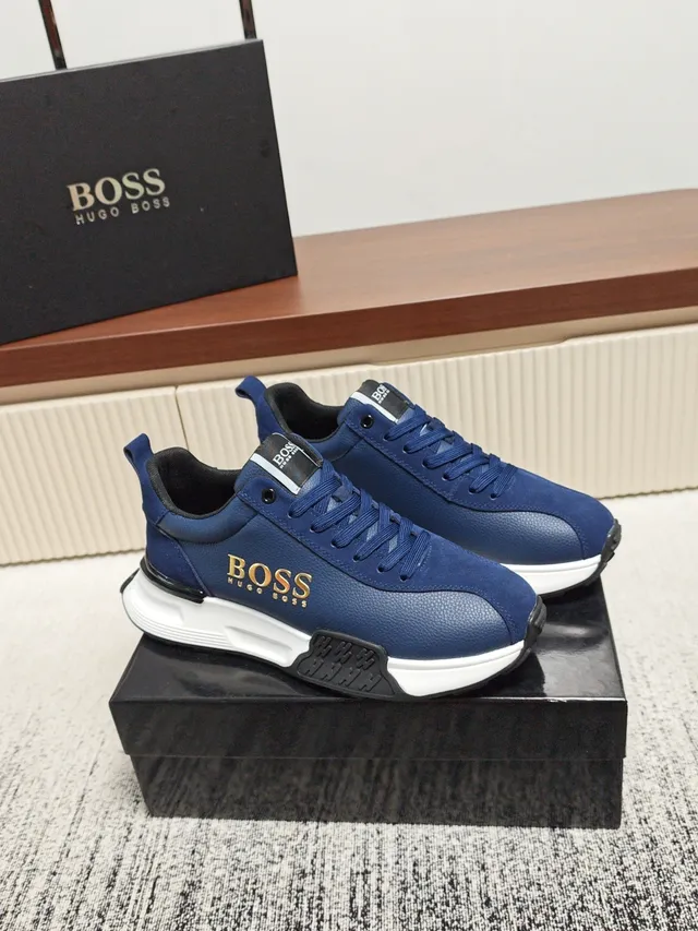 Hugo Boss Navy White Leather Upper Gold Branding Sneakers