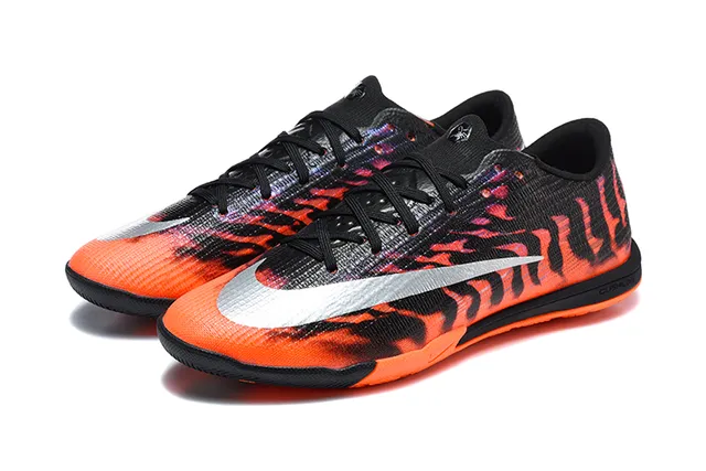Nike Black Orange Knit Upper Flame Graphic Print Indoor Soccer Shoes