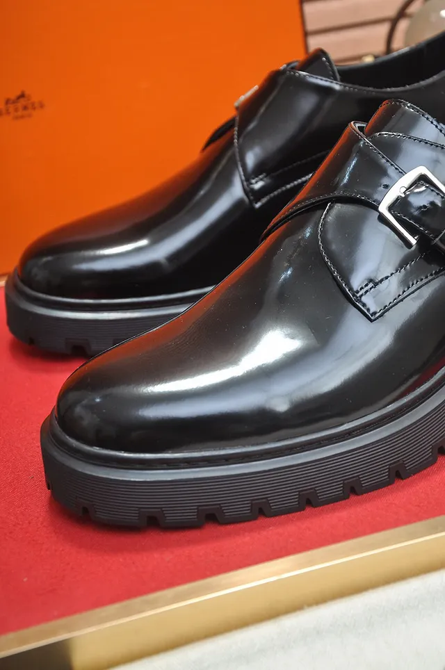 Hermès Buckled Monk Shoe Black Patent Leather Monk Shoes