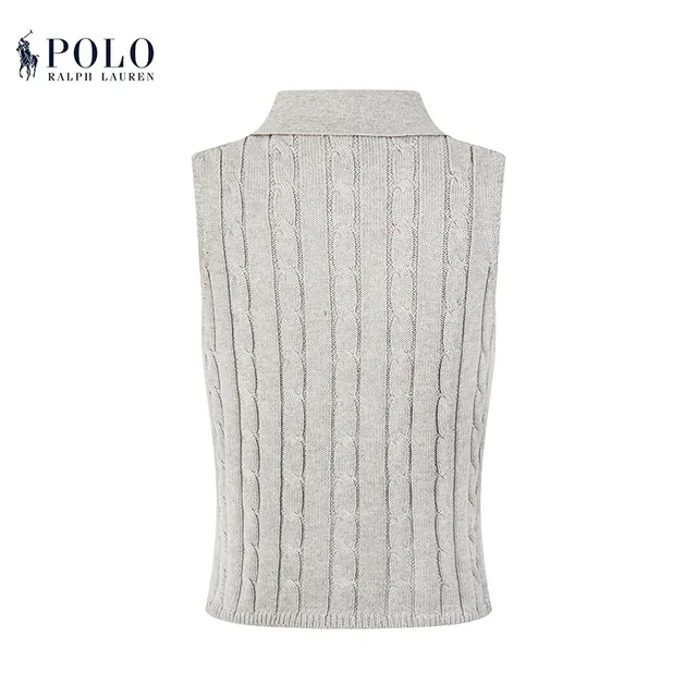 Polo Ralph Lauren Beige Navy Cable-Knit Sleeveless Polo Shirt