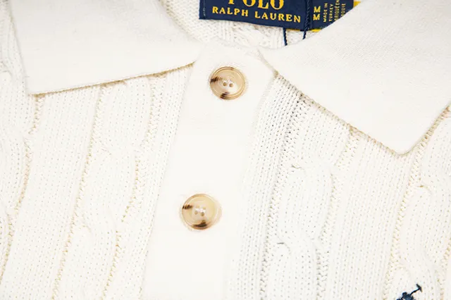 Polo Ralph Lauren Beige Navy Cable-Knit Sleeveless Polo Shirt