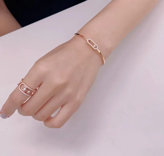 Cartier Silver Gold Openwork Rectangular Band Pavé-Set Diamonds Ring