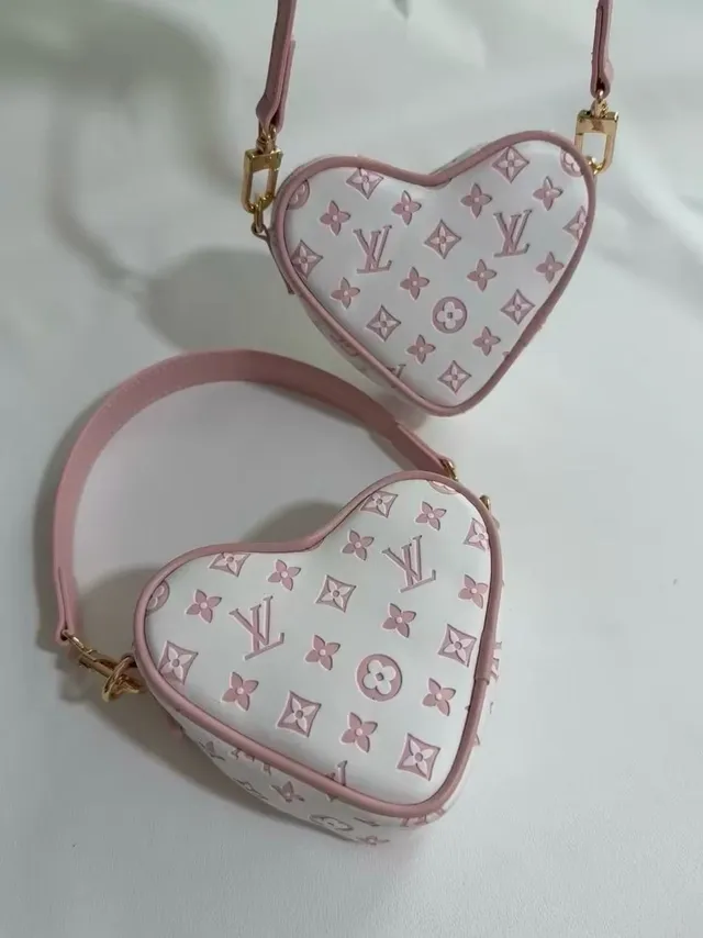 Louis Vuitton White Pink Heart-Shaped Monogram-Printed Handbag