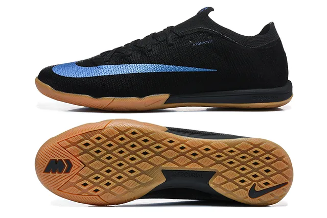 Nike Black Blue Knit Upper Gum Rubber Outsole Indoor Soccer Shoes