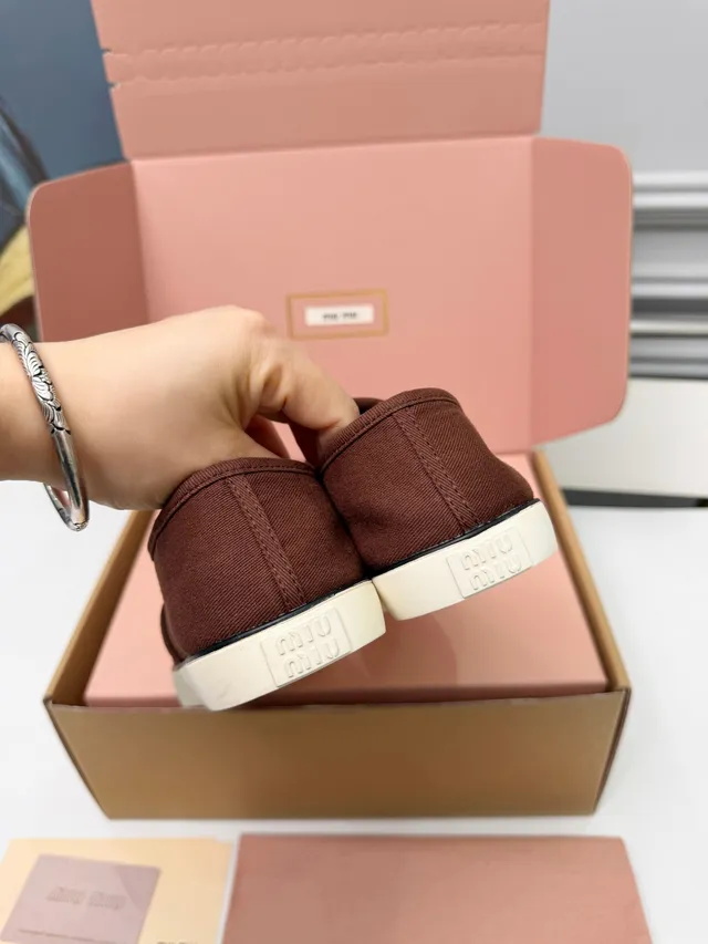 Miu Miu Brown Beige Low-Top Upper Canvas Shoes