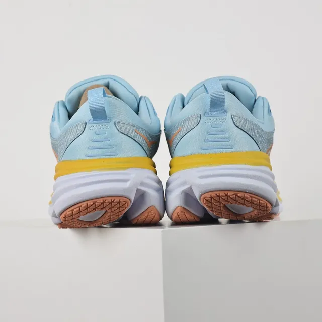 Hoka Blue Yellow Engineered Mesh Upper Stacked Midsole Running Shoes