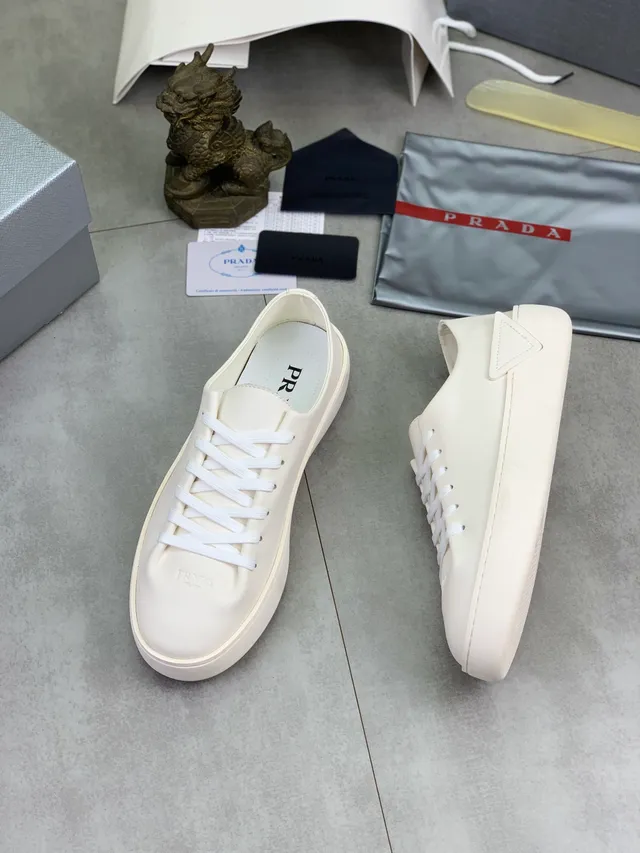 Prada White Minimalist Platform Sole Lifestyle Sneakers