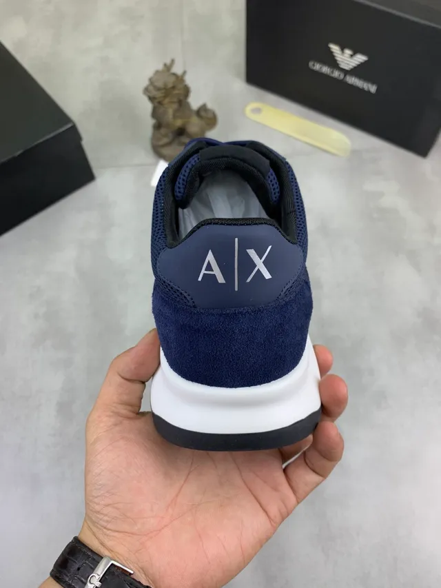 Armani Exchange Navy Mesh-Suede Logo Sneaker
