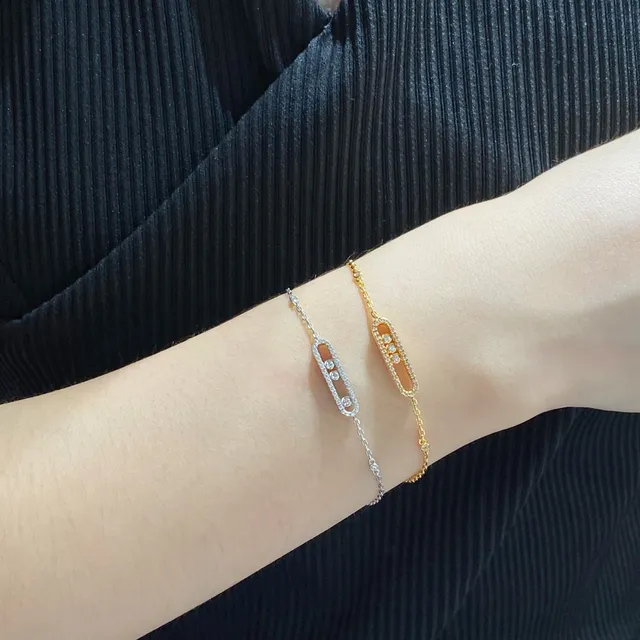 Maison Margiela Geometric Oval Charm Silver Gold Delicate Chain-Link Pavé-Set Crystal Accents Bracelet