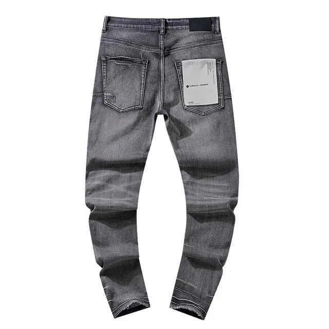 Purple Brand Distressed Slim-Fit Washed Gray Jeans