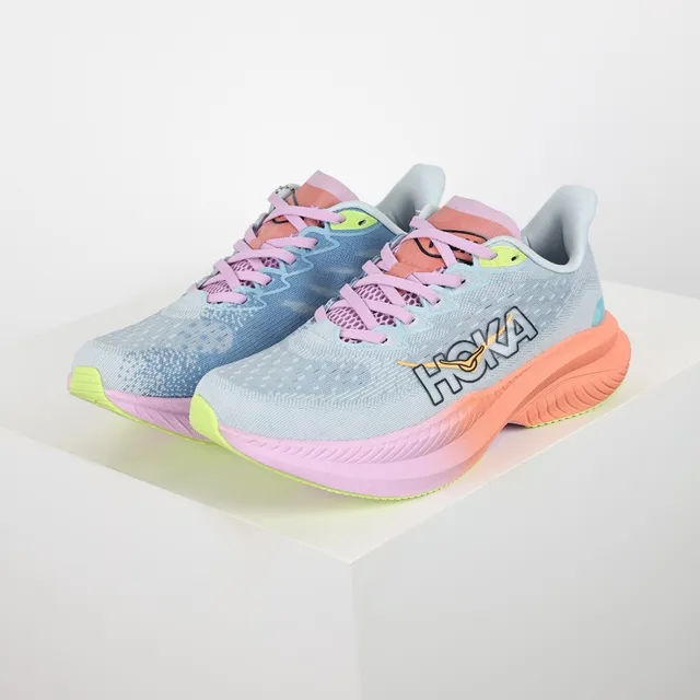 Hoka Blue Pink Engineered Knit Upper Gradient Midsole Running Shoes