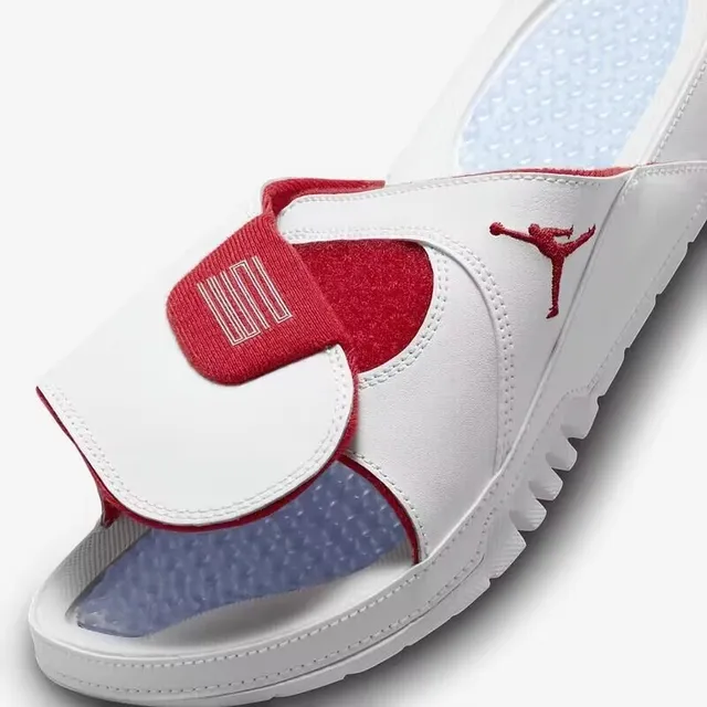 Air Jordan White Red Leather-Like Upper Textured Rubber Outsole Slippers