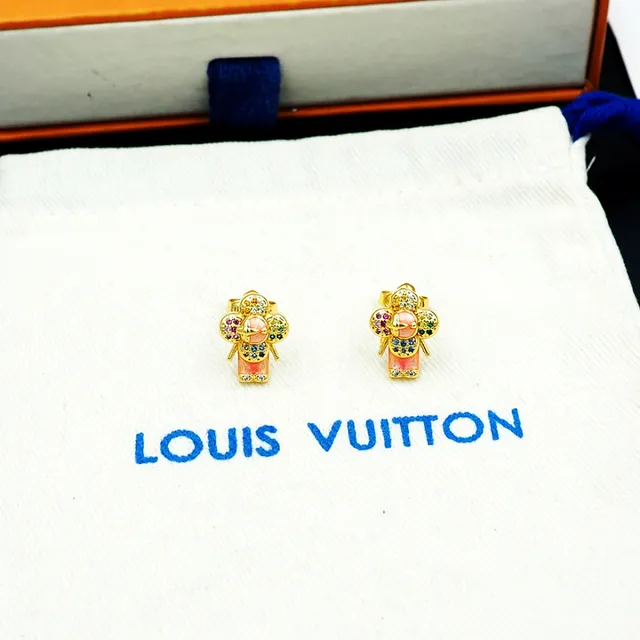 Gold-Tone Multicolor Enamel Floral Figural Stud Earrings