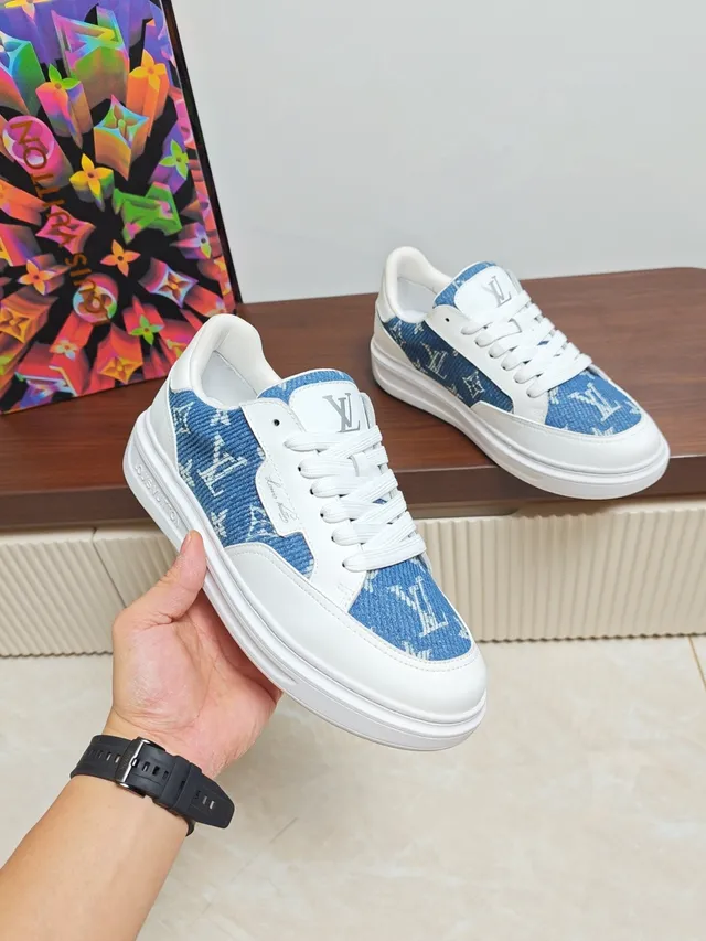 Louis Vuitton LV Trainer Blue White Low-Top Denim-Panelled Lifestyle Sneakers