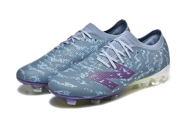 New Balance Gray Purple Low-Cut Knit Upper Asymmetric Lacing Firm-Ground Soccer Shoes