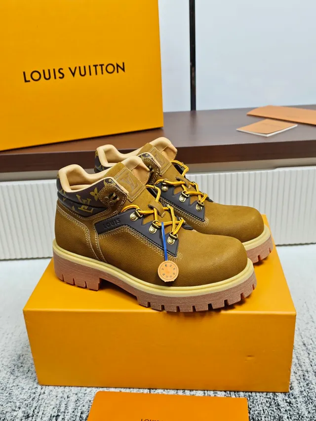 Louis Vuitton Tan Suede Monogram Trim Work Boot