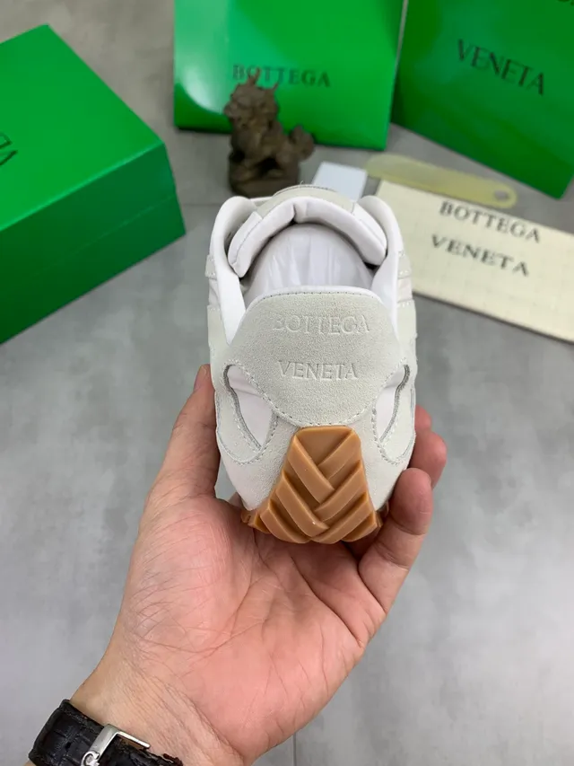 Bottega Veneta Andiamo Beige White Minimalist Suede-and-Nylon Panelled Lifestyle Sneakers