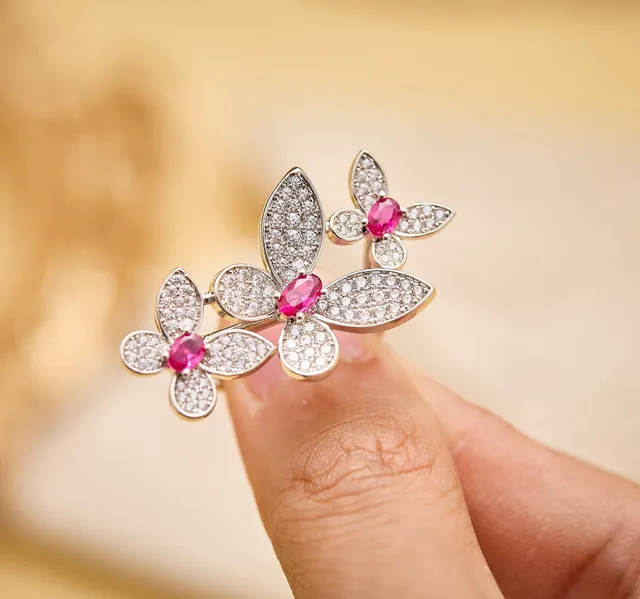 Van Cleef & Arpels Frivole Floral Pavé Diamond and Emerald Earrings