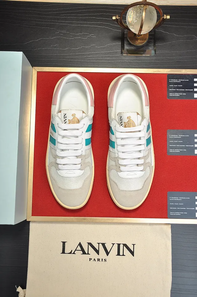 Lanvin White Blue Layered Mesh And Suede Upper Dual-Tone Side Stripe Lifestyle Sneakers