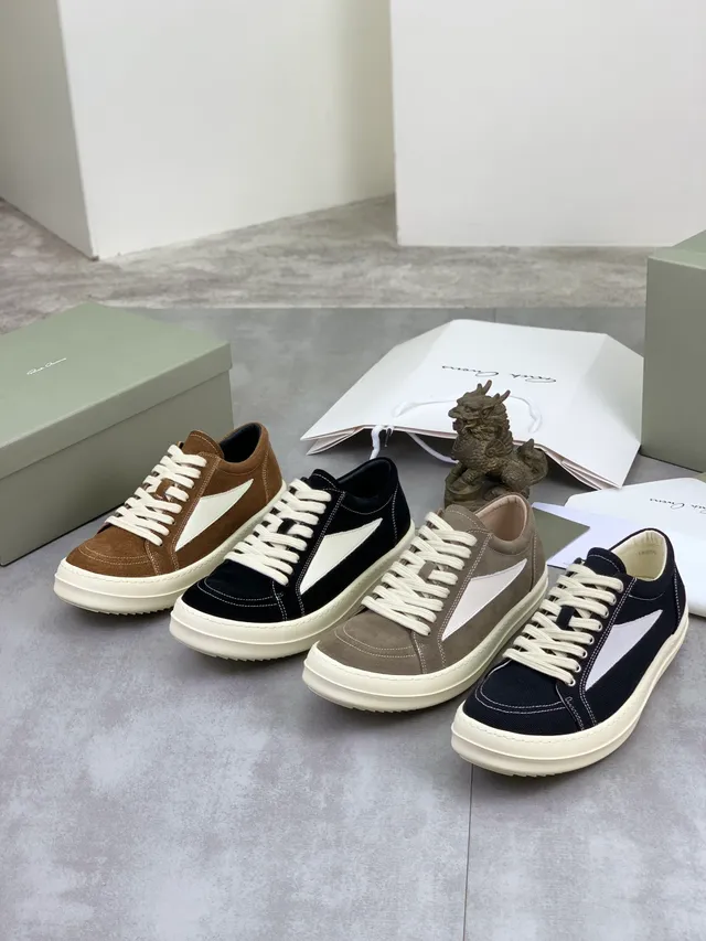 Rick Owens Geobasket Black and Cream Canvas Lifestyle Sneakers