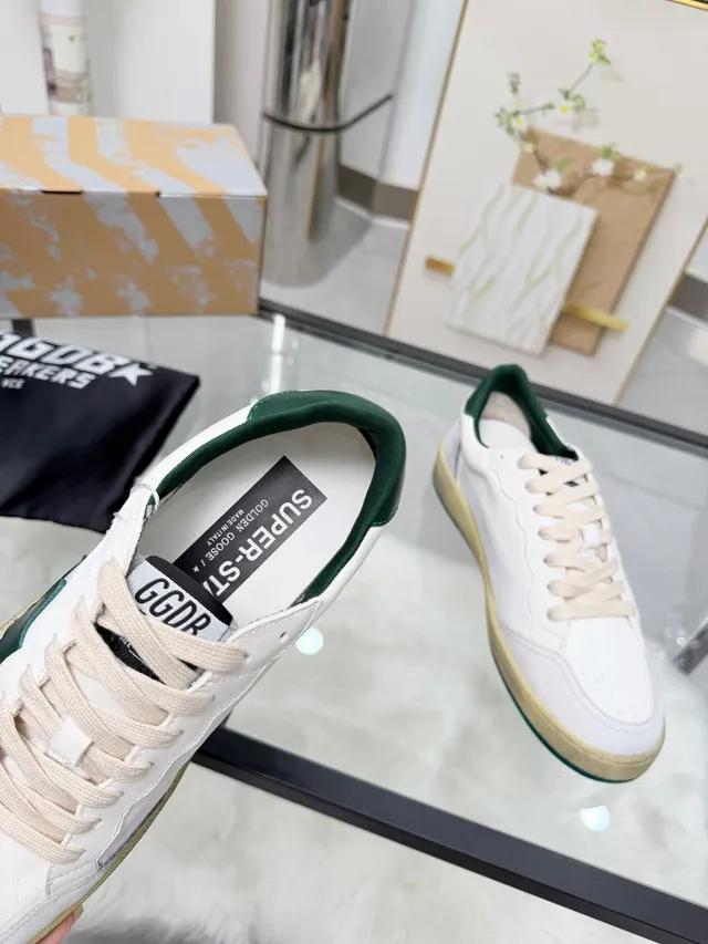 Golden Goose Ball Star White and Green Lifestyle Sneakers