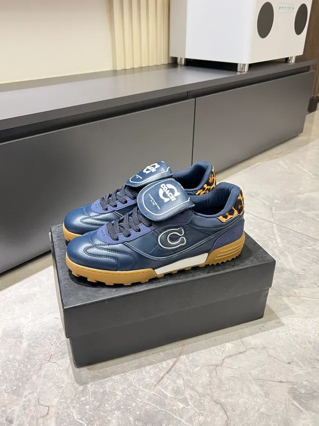 Coach Navy Brown Leather Gum Sole Sneakers