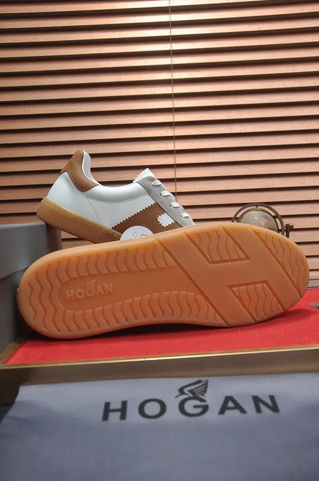 Hogan White Brown Mixed-Material Upper Gum Sole Lifestyle Sneakers