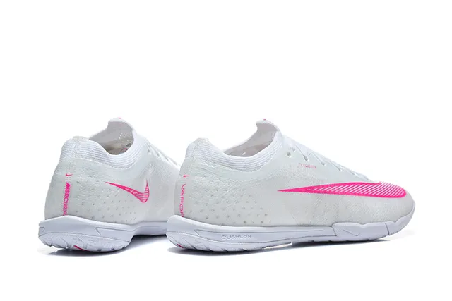 Nike White Pink Flyknit Upper Low-Top Silhouette Indoor Soccer Shoes