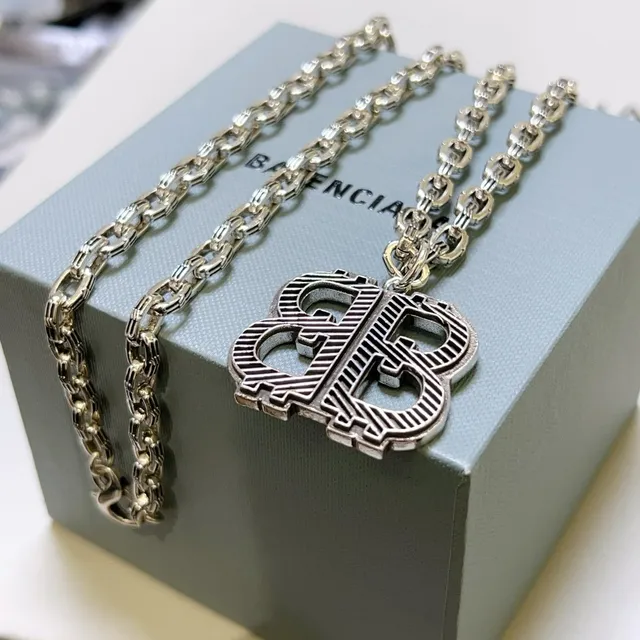 Balenciaga BB Monogram Silver Chain Necklace