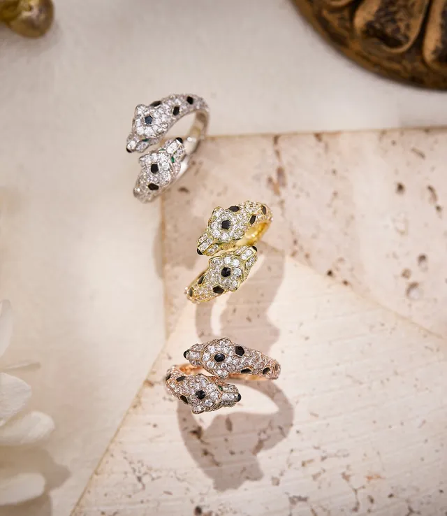 Cartier Panthère Double Panther Head Pavé Diamond Onyx Emerald Ring