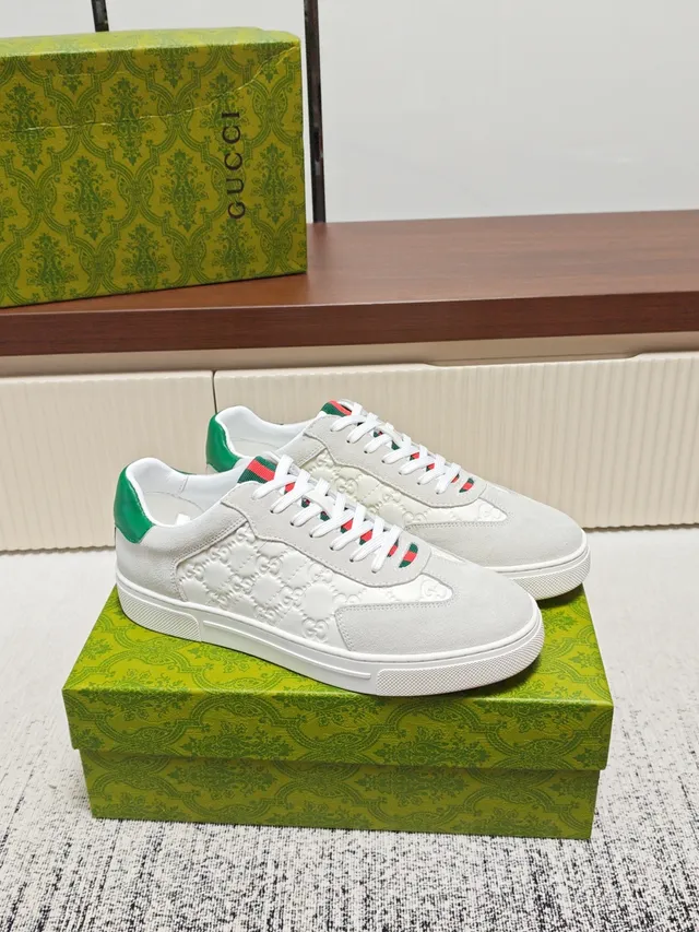 Gucci Embossed GG Monogram White and Green Lifestyle Sneaker