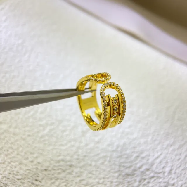 Van Cleef & Arpels Gold Silver Multi-Band Pavé-Set Ring