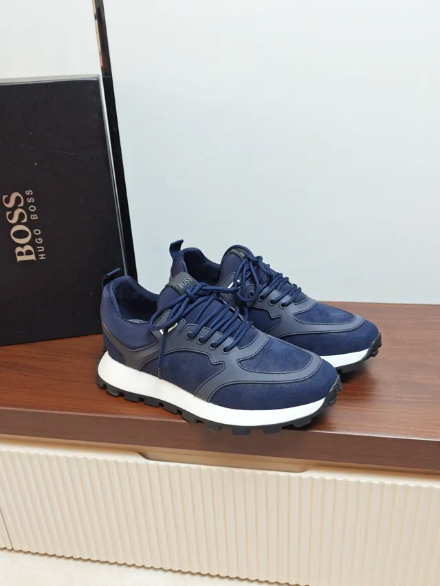 Hugo Boss Navy Blue Suede and Synthetic Lifestyle Sneaker