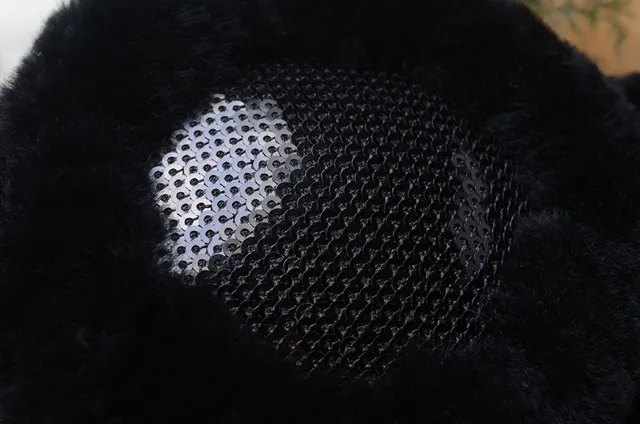 Black Brown Fur-Lined Mesh Interior Beanie