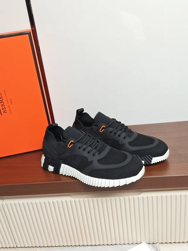 Hermès Black White Knit Upper Sculpted Midsole Sneakers