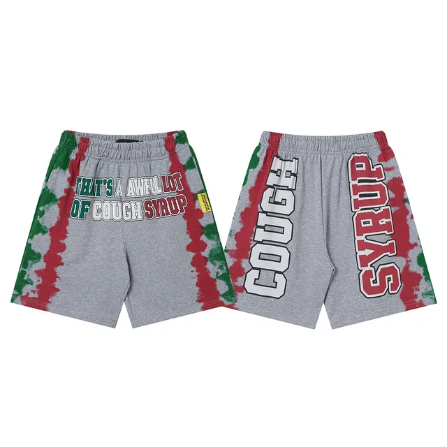 Multicolor Tie-Dye Side Panels Bold Vertical And Horizontal Text Graphics Shorts