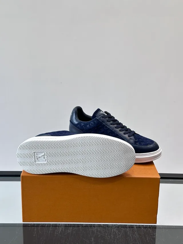 Louis Vuitton LV Trainer Navy White Monogrammed Suede And Leather Upper Thick Platform Sole Lifestyle Sneakers
