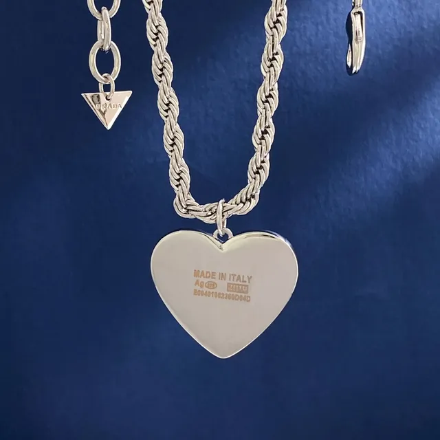 Prada Heart Pendant Necklace White and Black Enamel Rope Chain Necklaces